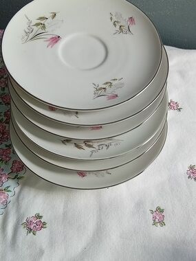 Royal Duchess Bavaria Germany Fine China Saucers Set‎ of 6 Pink Floral Vintage